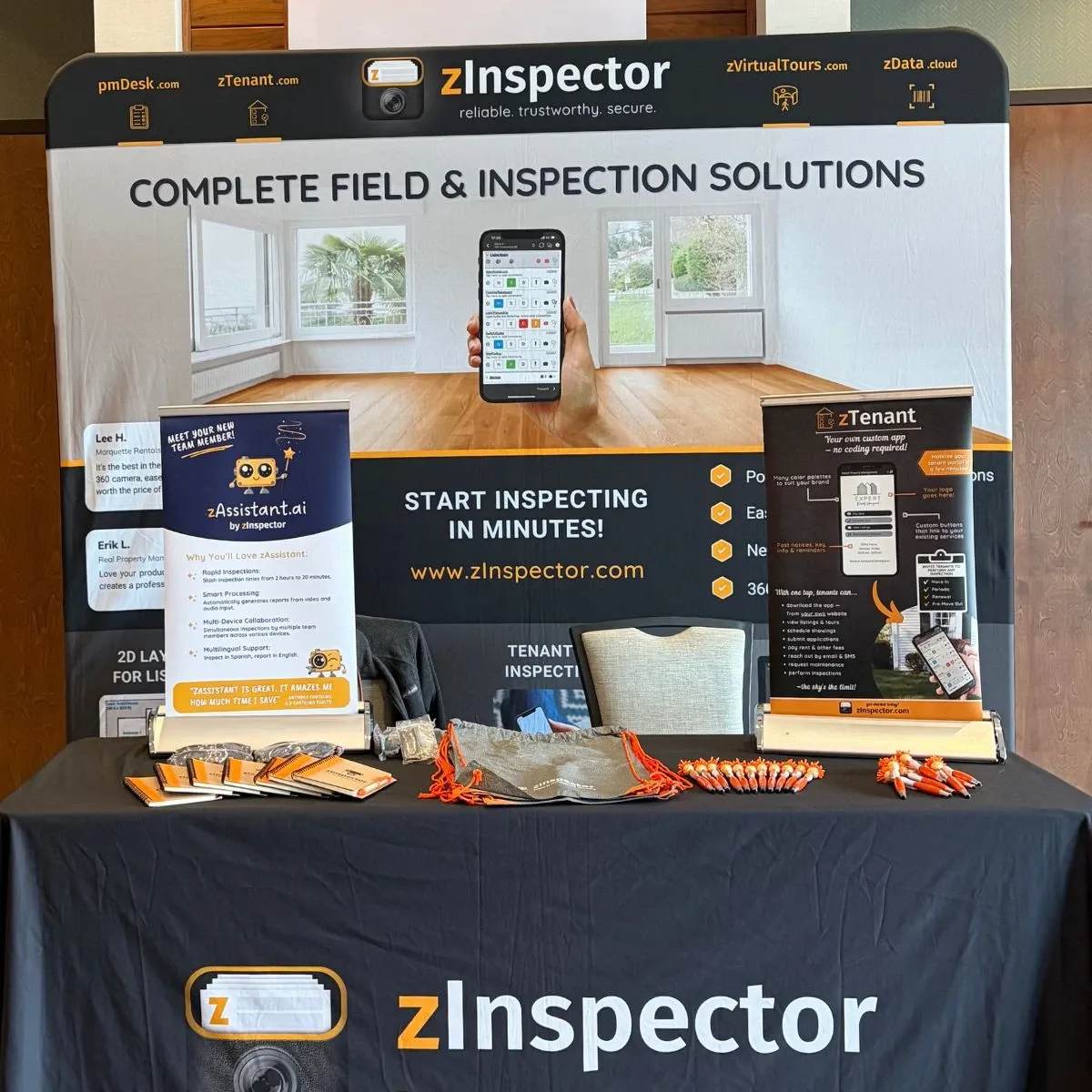 Earlier zInspector booth showing the old app on the backdrop