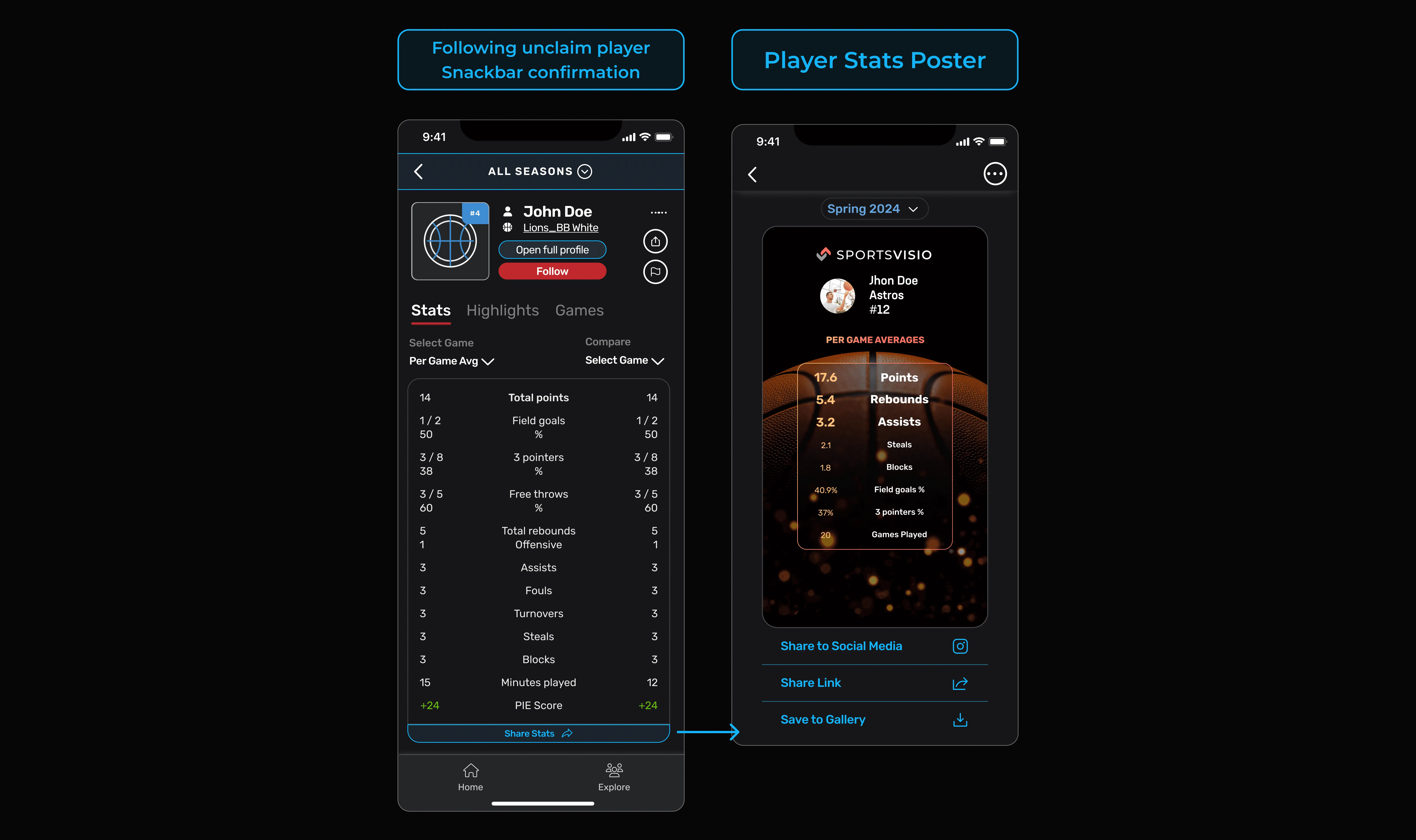 Player stats and shareable stats poster