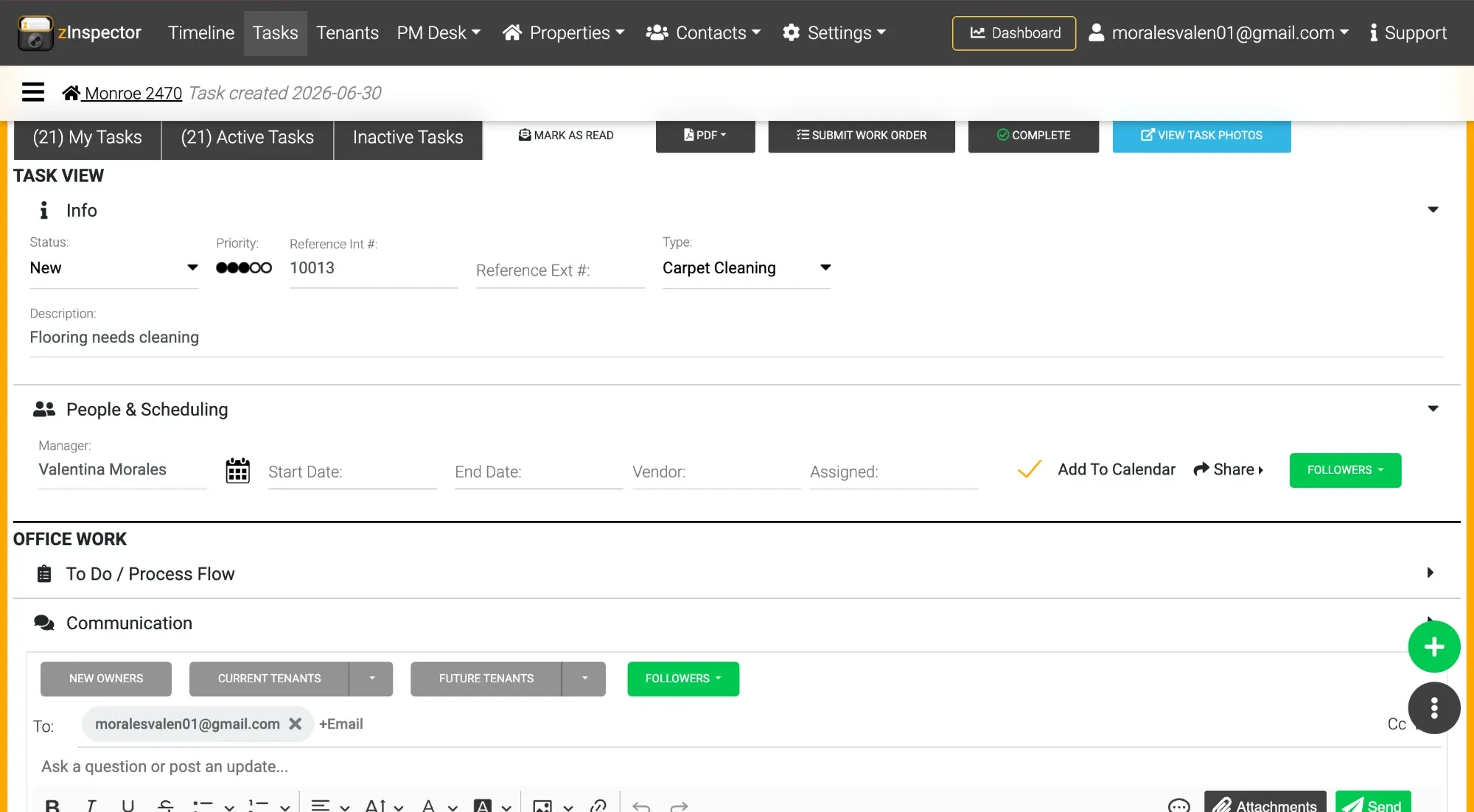 Old task view: stacked form fields and many buttons