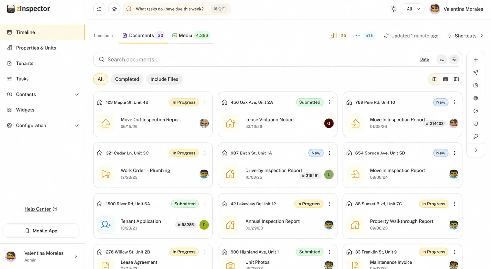 New web: documents as cards with status, filters and shortcuts